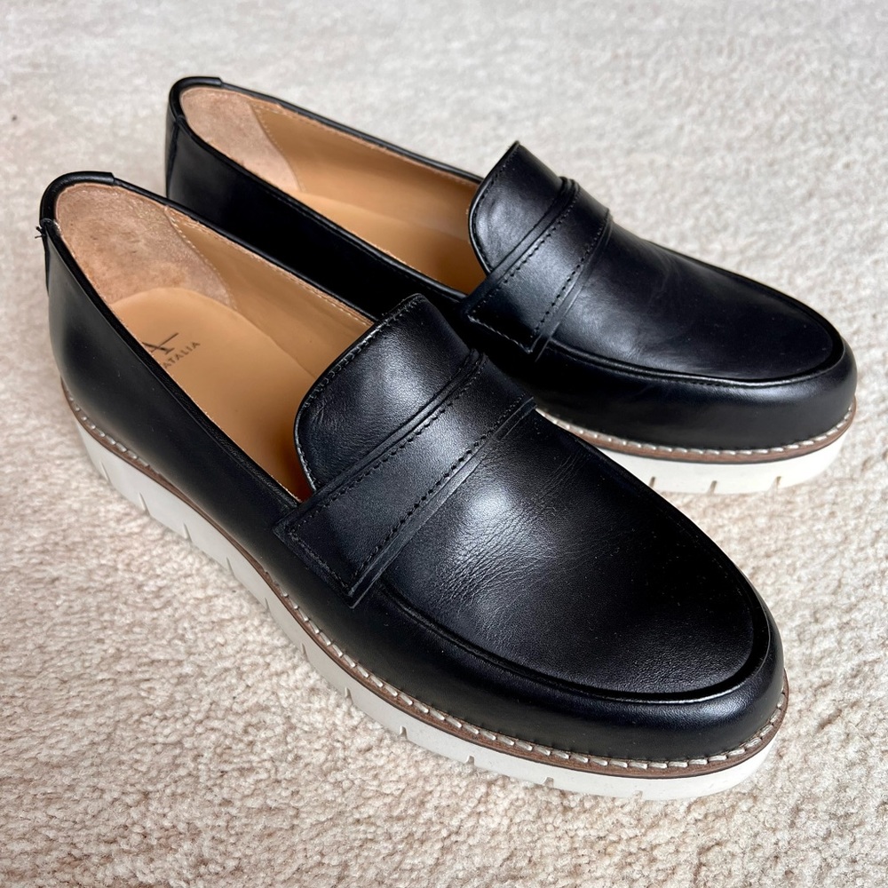 Aquatalia Genevive Slip-On Loafers, Black Leather, Women's 9